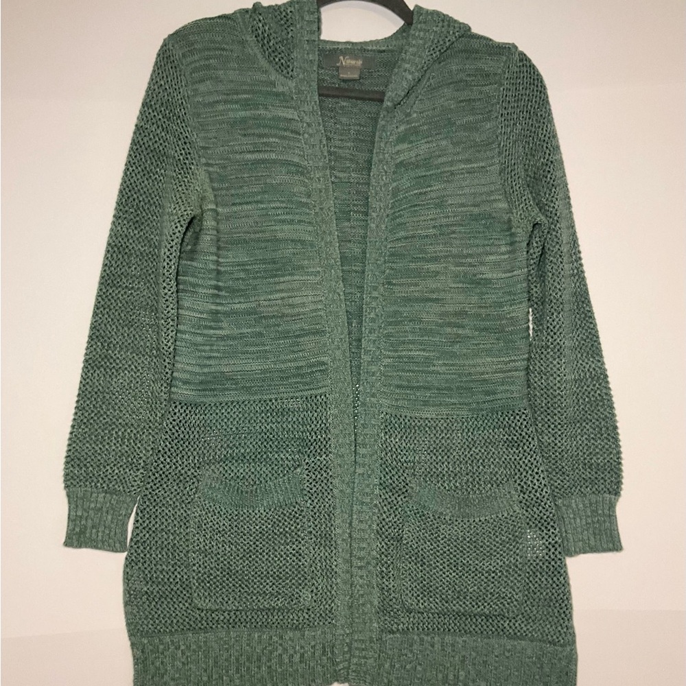 Natural Reflections Green Hoodie Tunic Length Cardigan